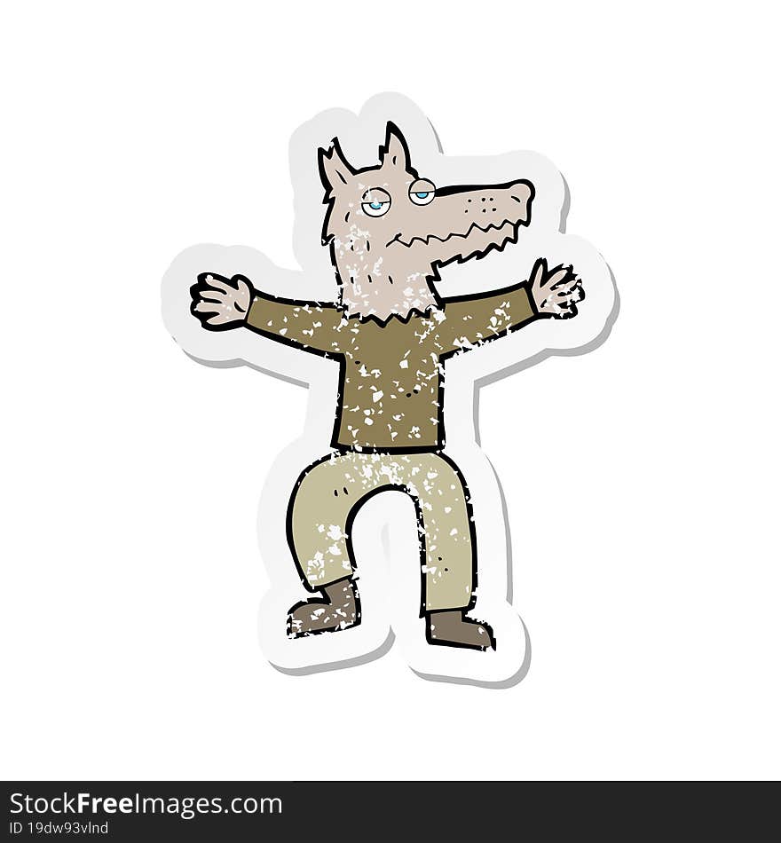 retro distressed sticker of a cartoon wolf man