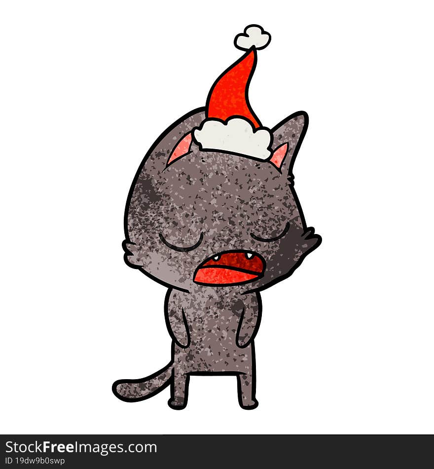 talking cat textured cartoon of a wearing santa hat