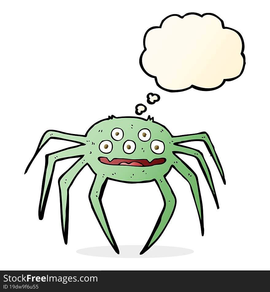 cartoon halloween spider with thought bubble