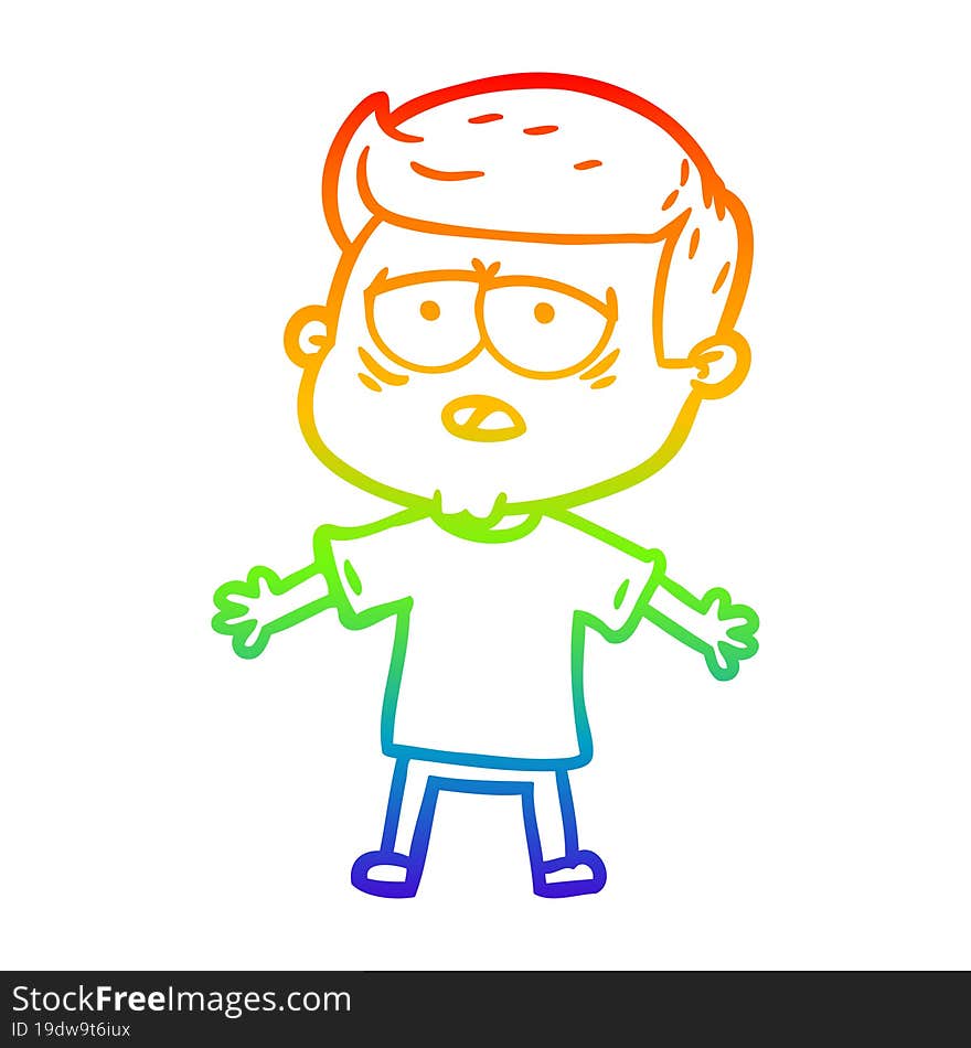 rainbow gradient line drawing of a cartoon tired man