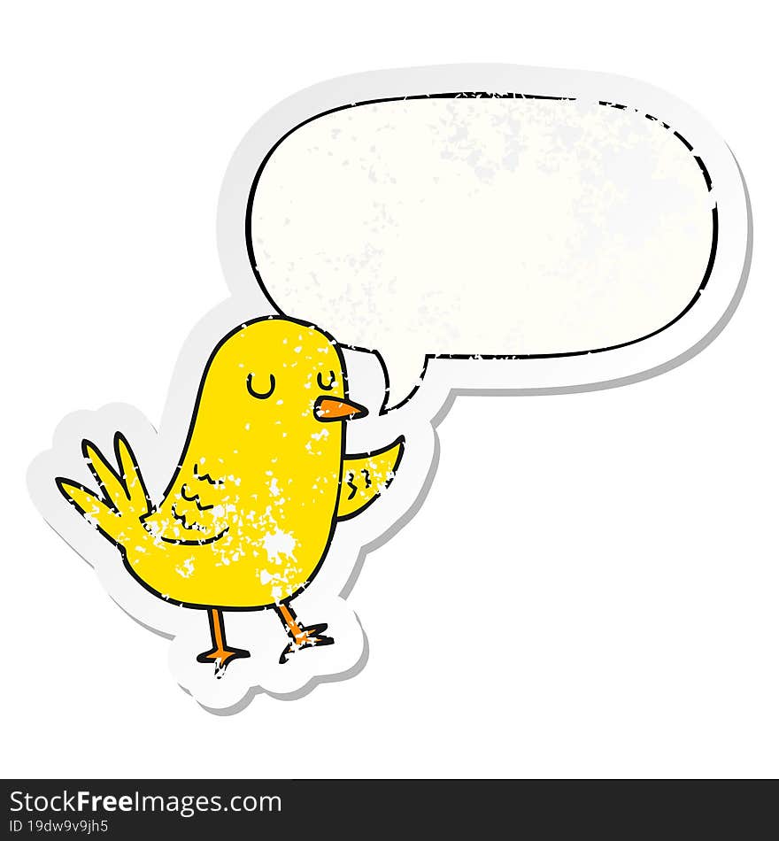 cartoon bird and speech bubble distressed sticker