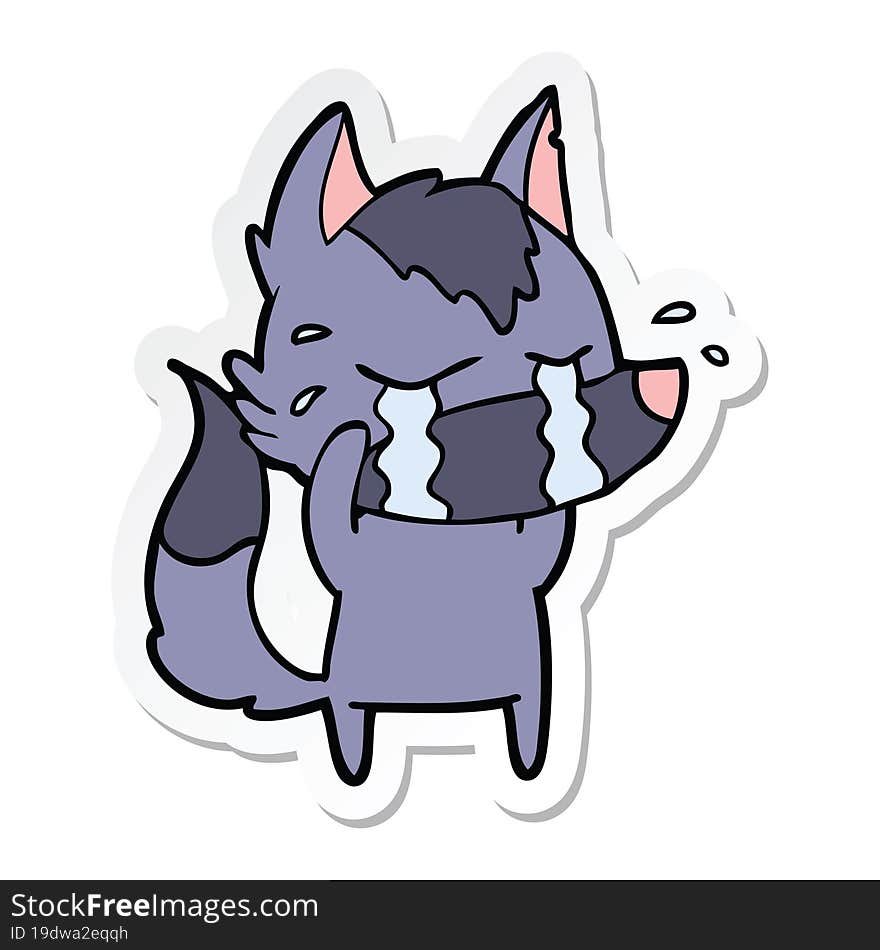 Sticker Of A Cartoon Crying Wolf