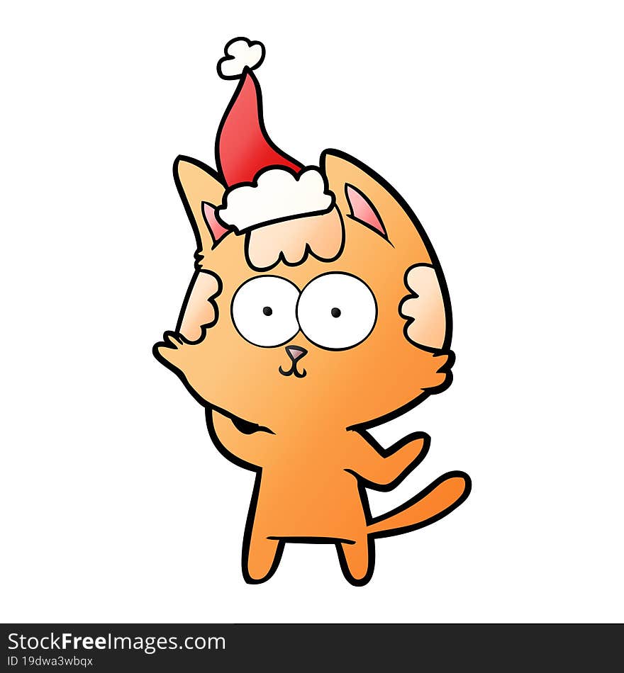 happy gradient cartoon of a cat wearing santa hat