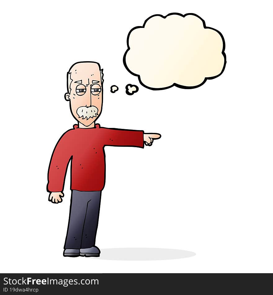 cartoon old man gesturing Get Out! with thought bubble