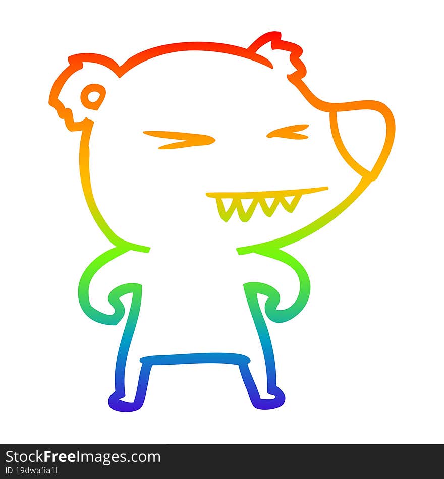 Rainbow Gradient Line Drawing Angry Polar Bear Cartoon