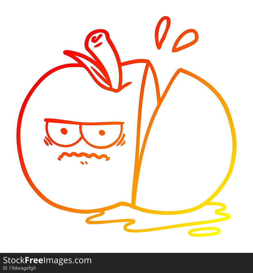 warm gradient line drawing cartoon angry sliced apple