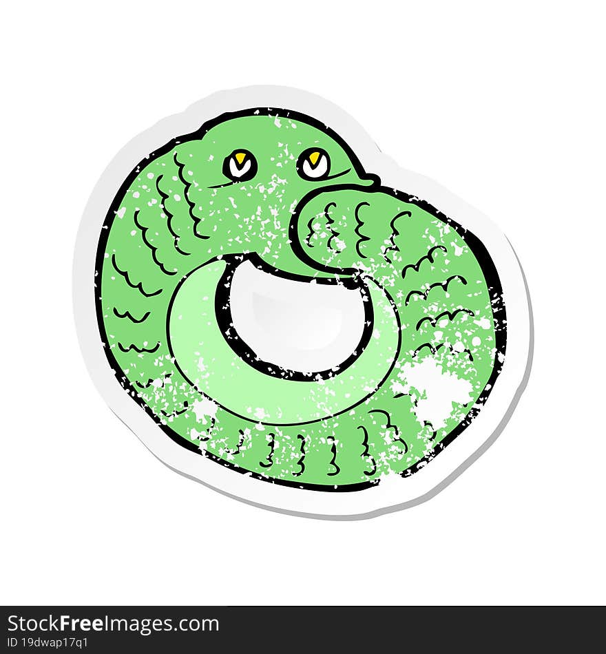 retro distressed sticker of a cartoon snake eating own tail