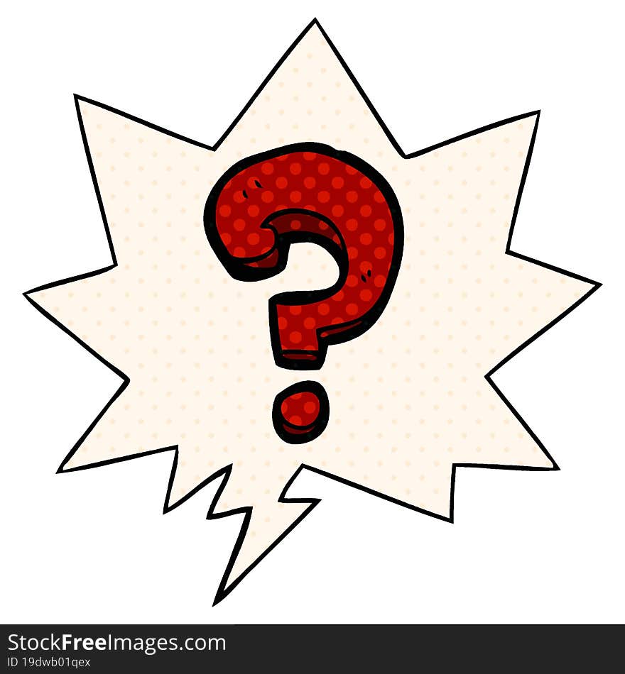 cartoon question mark and speech bubble in comic book style