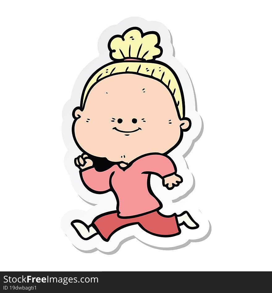 sticker of a cartoon happy old woman