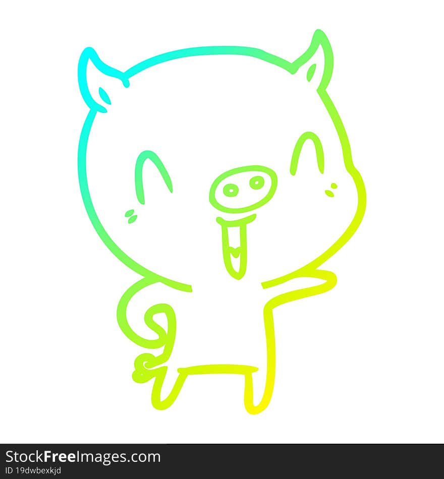 Cold Gradient Line Drawing Happy Cartoon Pig