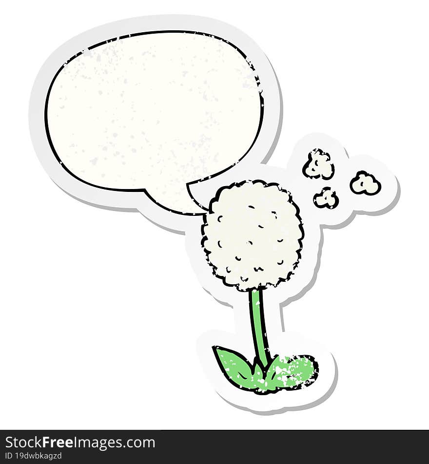 cartoon flower and speech bubble distressed sticker