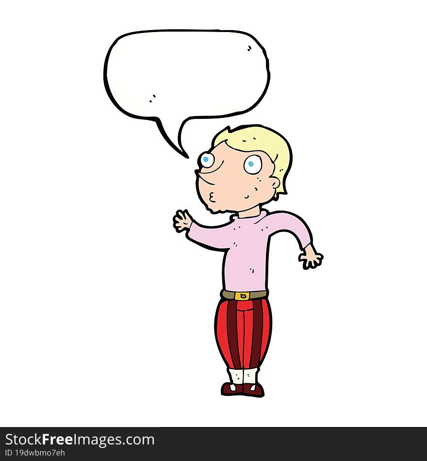 cartoon man in loud clothes with speech bubble