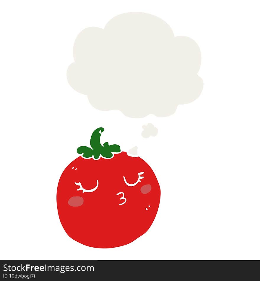 cartoon tomato and thought bubble in retro style