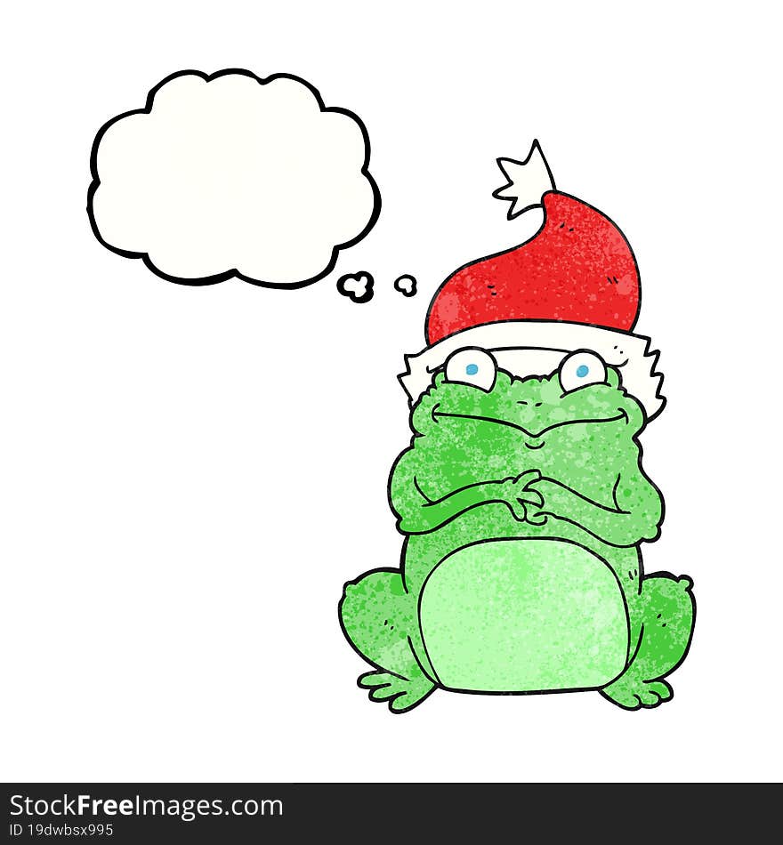 thought bubble textured cartoon frog wearing christmas hat