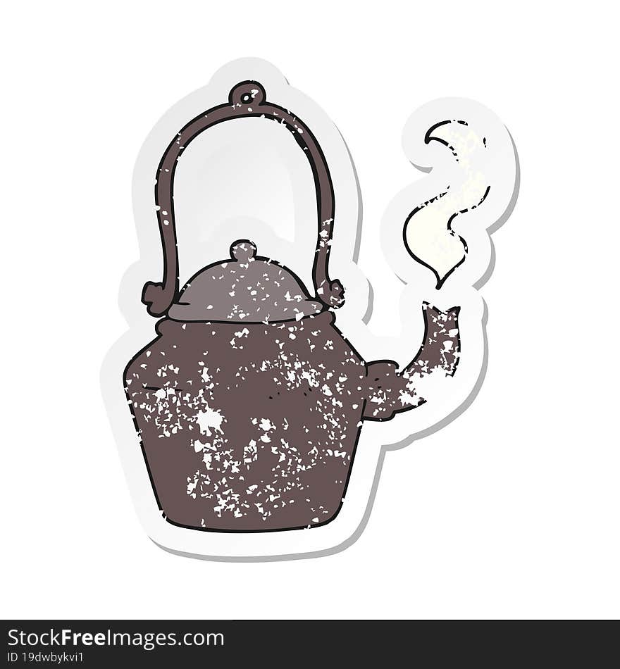 retro distressed sticker of a cartoon old black kettle