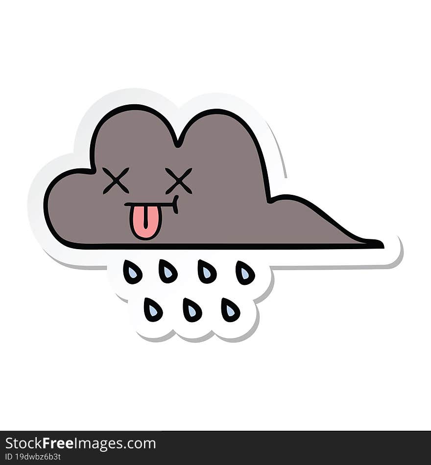 sticker of a cute cartoon storm rain cloud