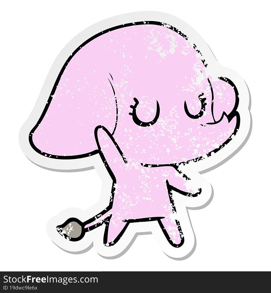 Distressed Sticker Of A Cute Cartoon Elephant