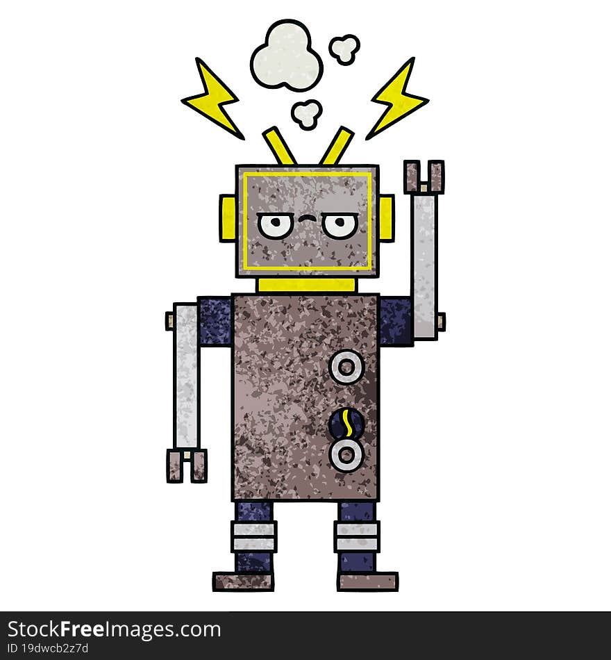 retro grunge texture cartoon malfunctioning robot