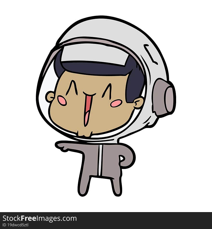 happy cartoon astronaut pointing. happy cartoon astronaut pointing