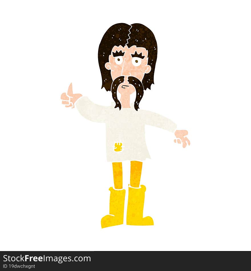 cartoon hippie man giving thumbs up symbol