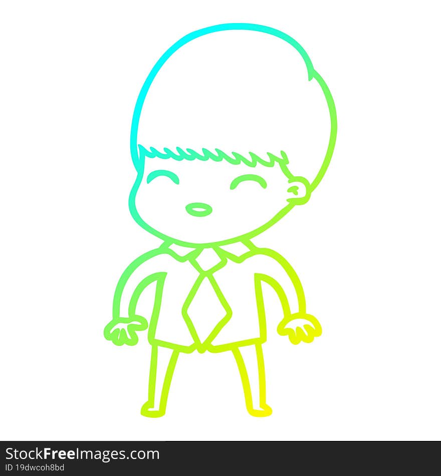 Cold Gradient Line Drawing Happy Cartoon Boy