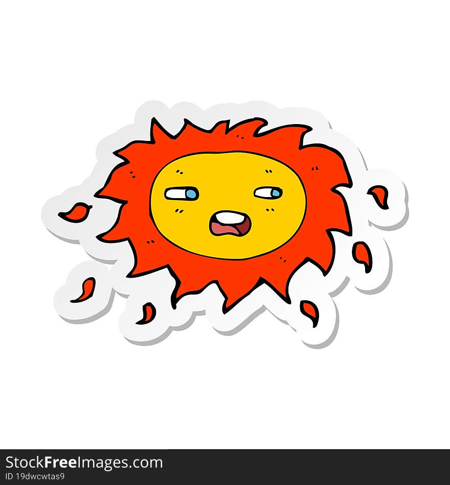 sticker of a cartoon sad sun