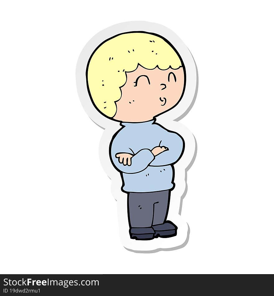 sticker of a cartoon boy with folded arms