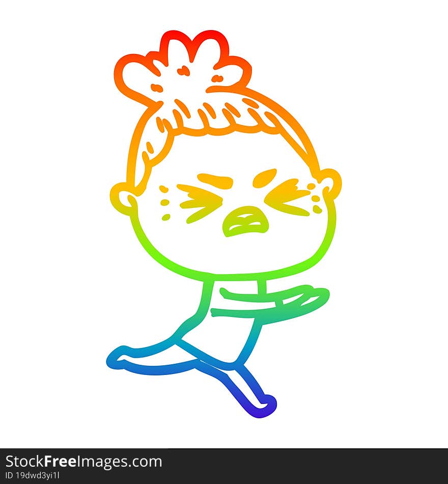 rainbow gradient line drawing of a cartoon angry woman