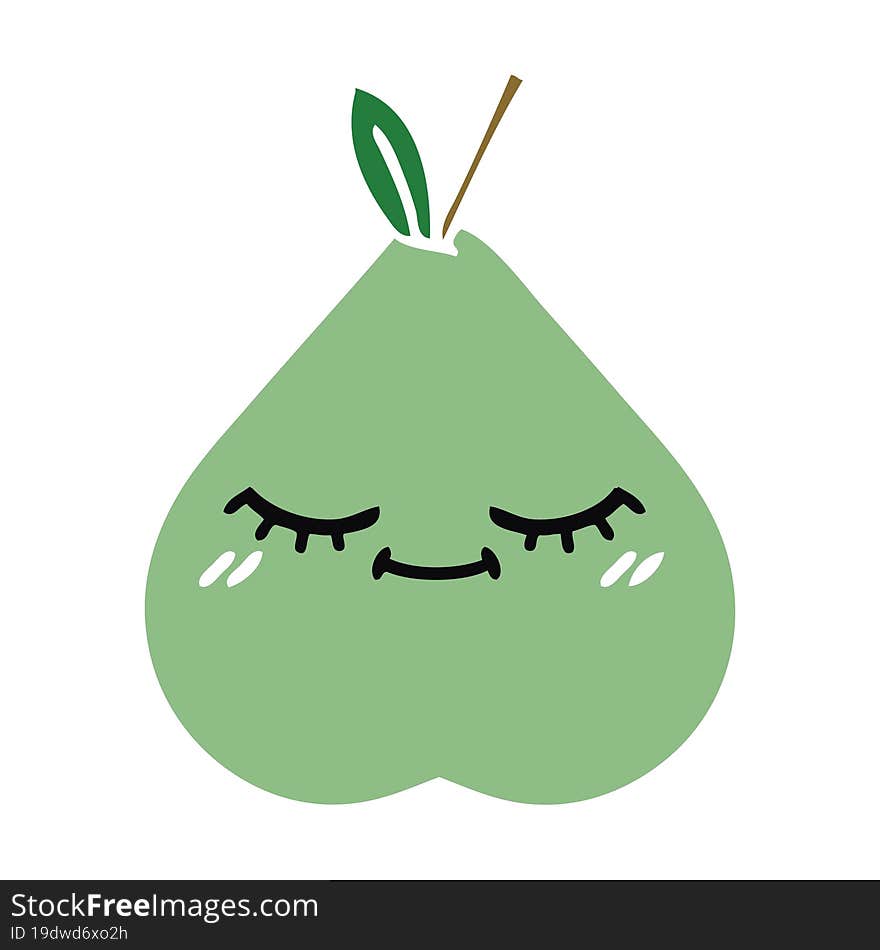 flat color retro cartoon of a green pear