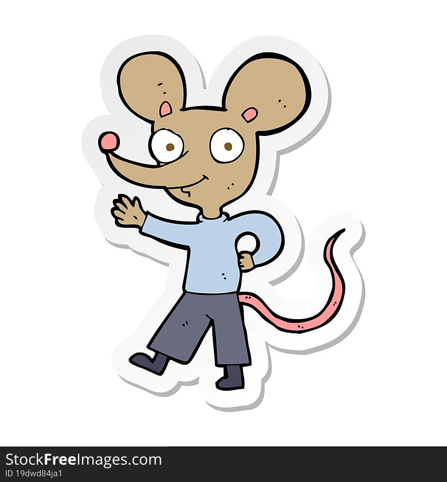 Sticker Of A Cartoon Waving Mouse