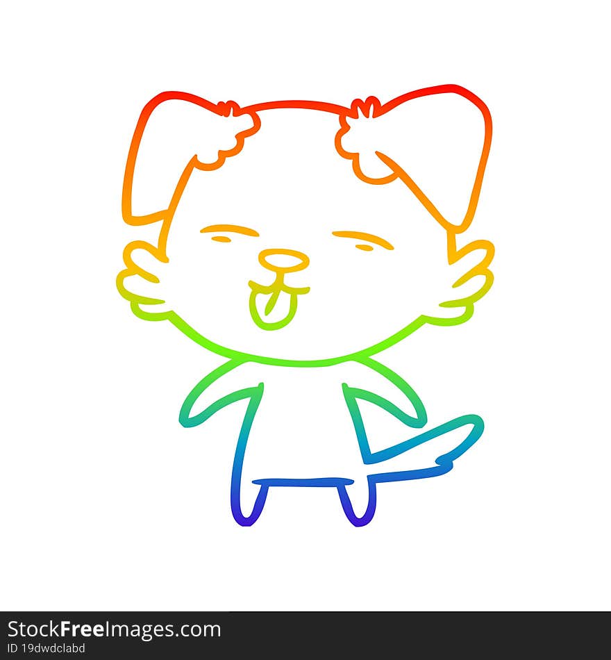 rainbow gradient line drawing cartoon dog sticking out tongue