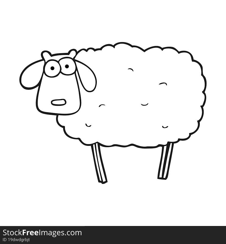 freehand drawn black and white cartoon muddy sheep