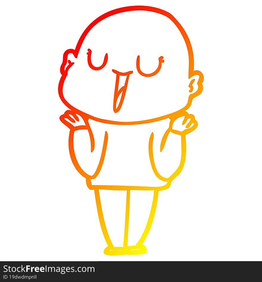 warm gradient line drawing happy cartoon bald man shrugging shoulders