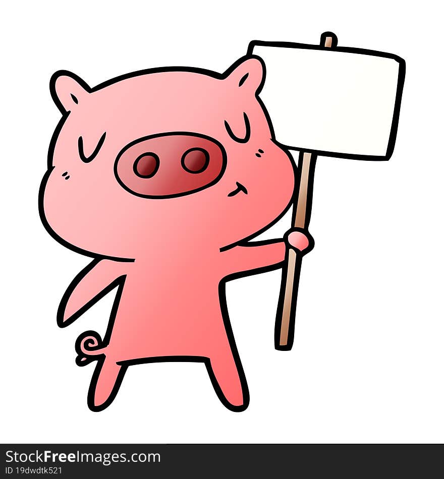 cartoon content pig signpost;sign. cartoon content pig signpost;sign