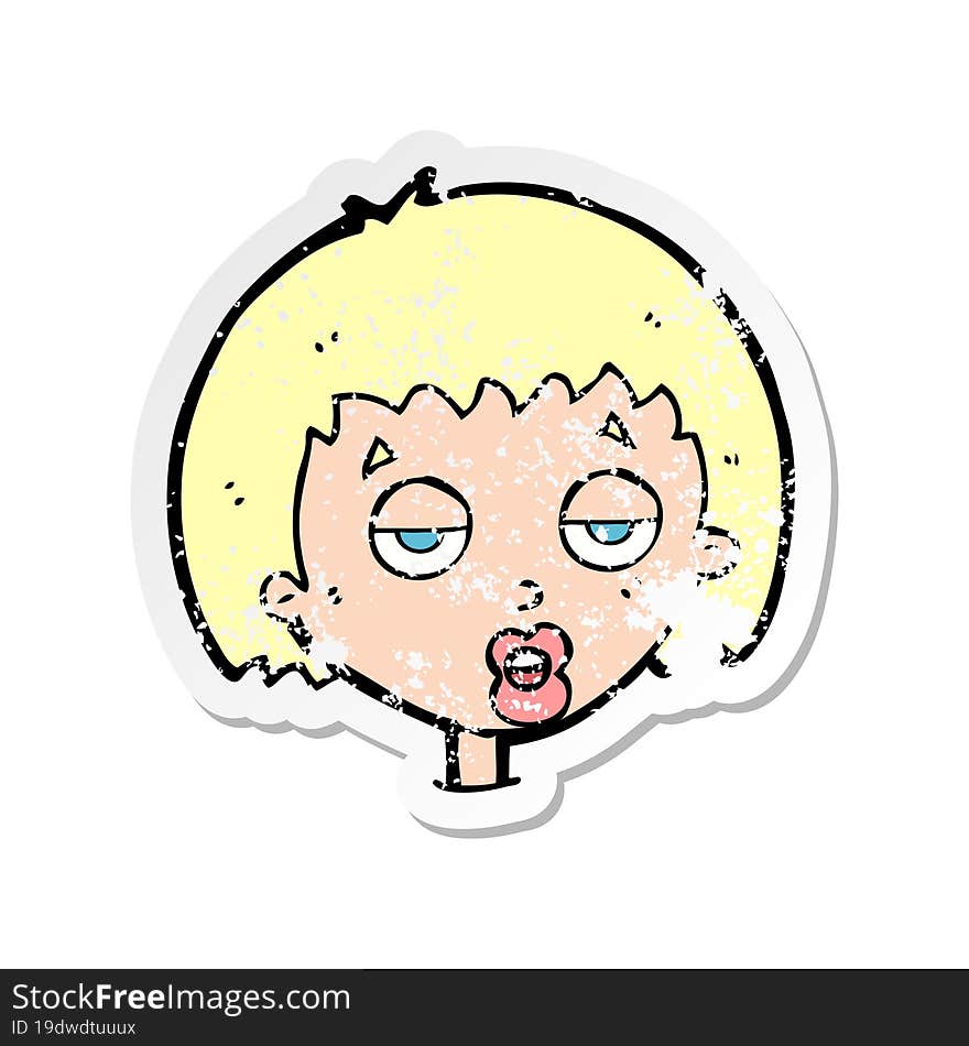 retro distressed sticker of a cartoon bored woman