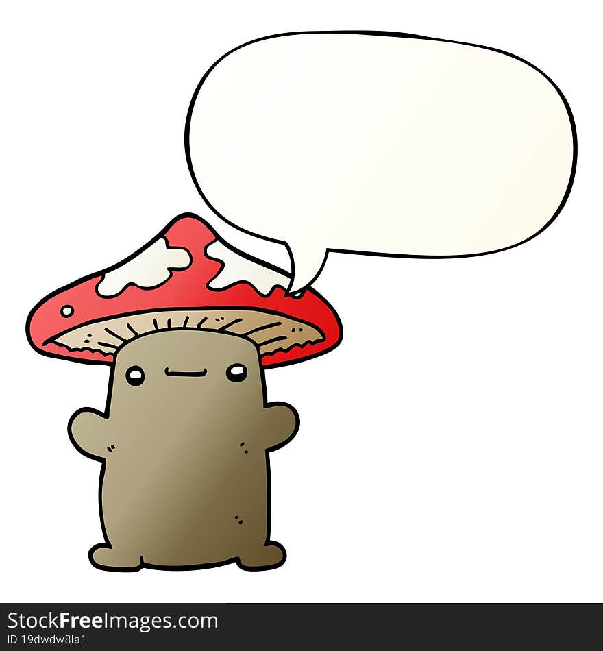 cartoon mushroom and speech bubble in smooth gradient style