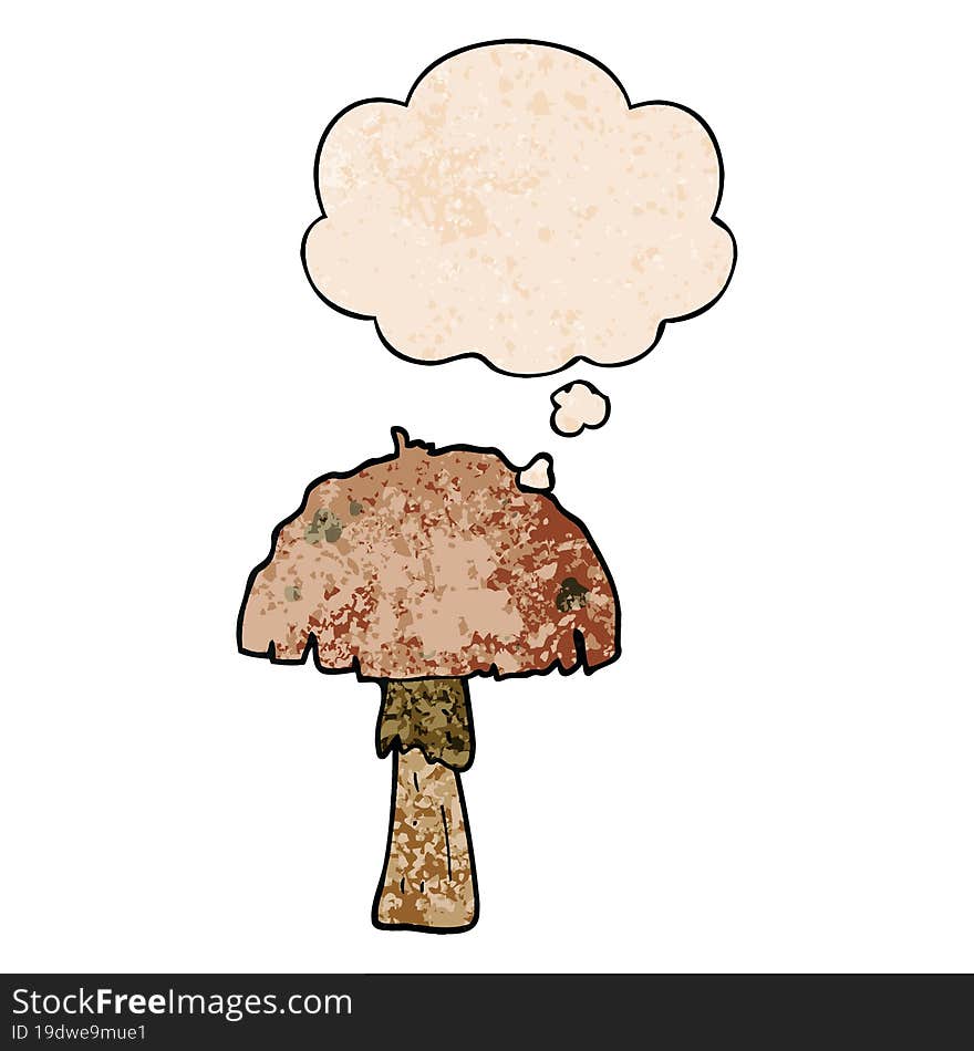 cartoon mushroom and thought bubble in grunge texture pattern style