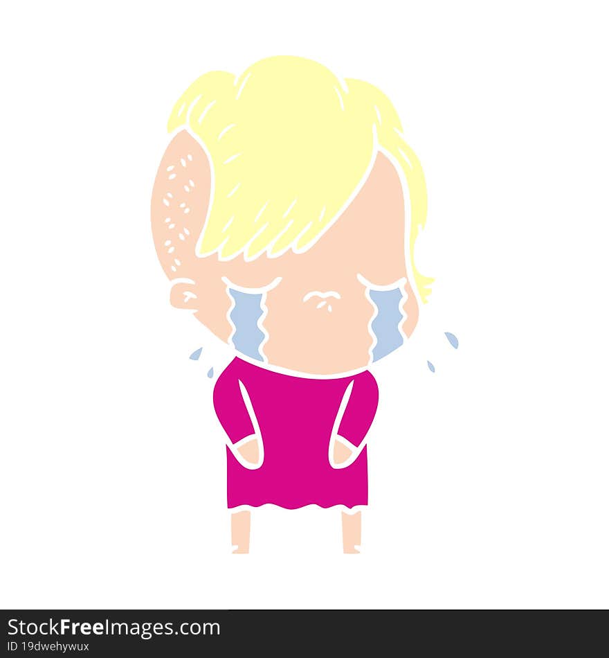 flat color style cartoon crying girl