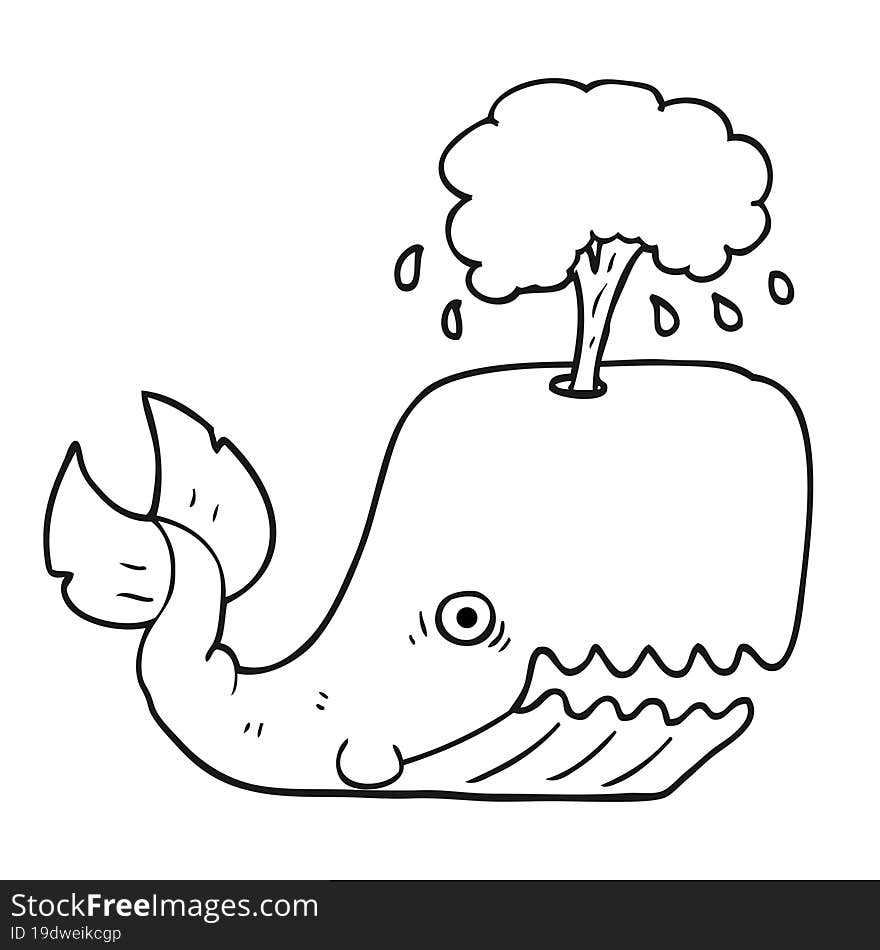 Black And White Cartoon Whale Spouting Water