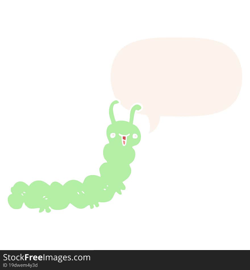 Cartoon Caterpillar And Speech Bubble In Retro Style