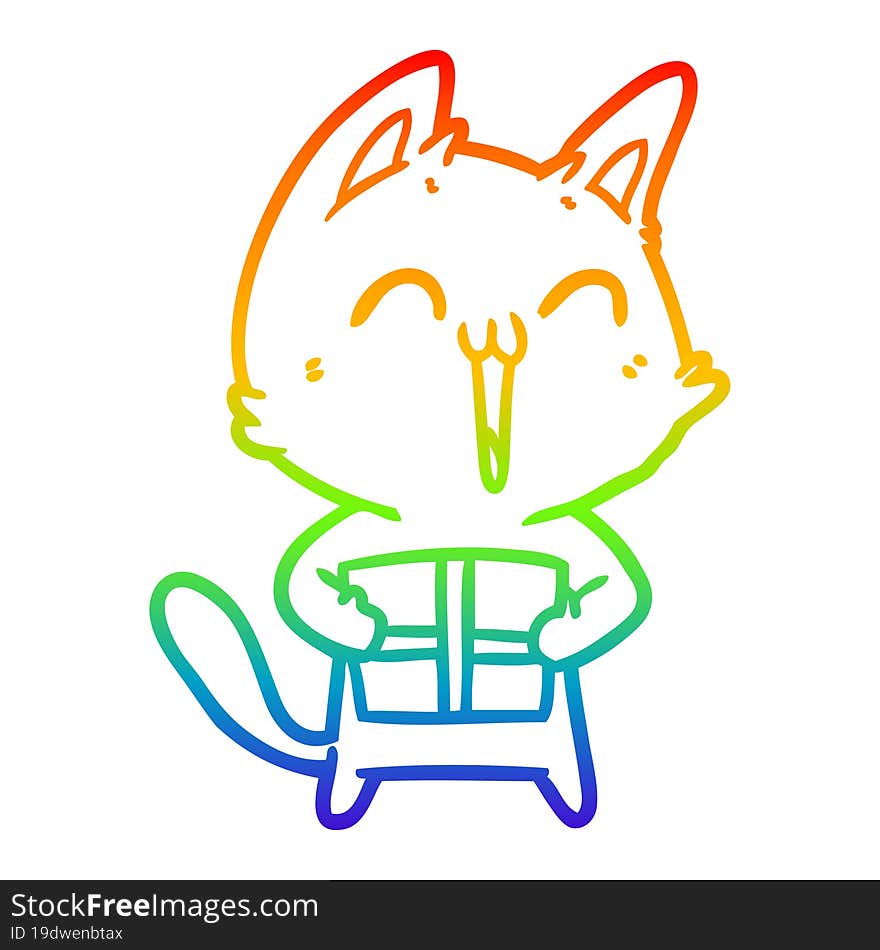 rainbow gradient line drawing of a happy cartoon cat