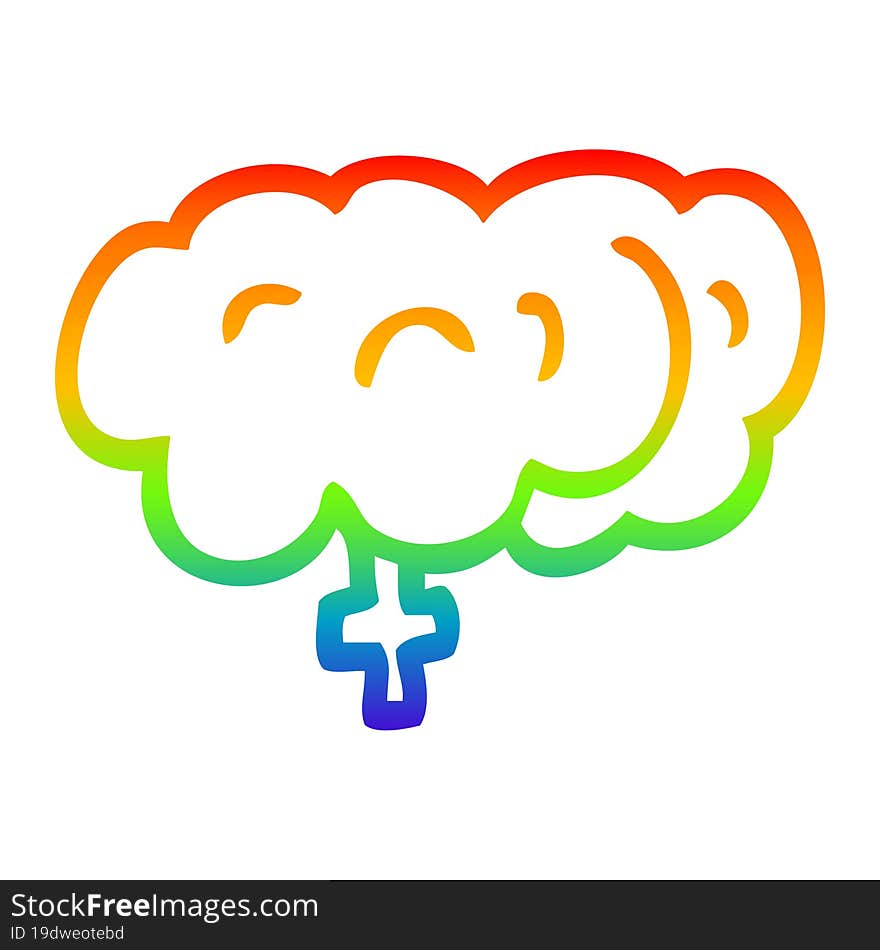 rainbow gradient line drawing of a cartoon human brain