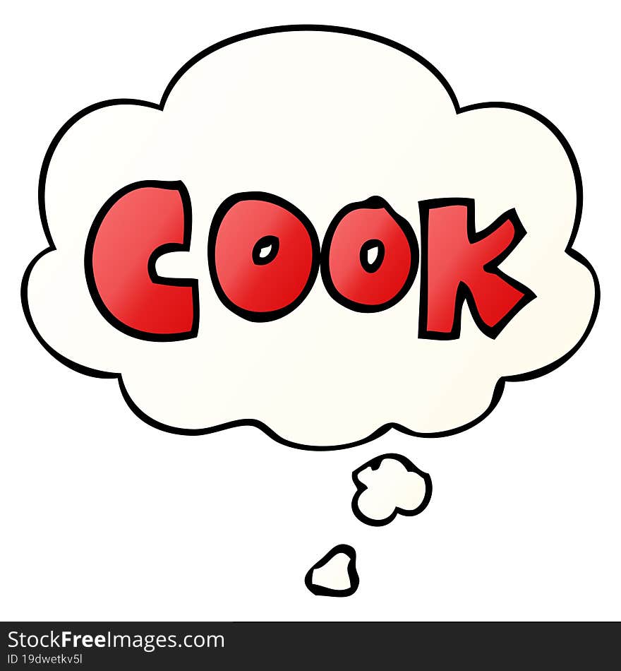 cartoon word cook and thought bubble in smooth gradient style