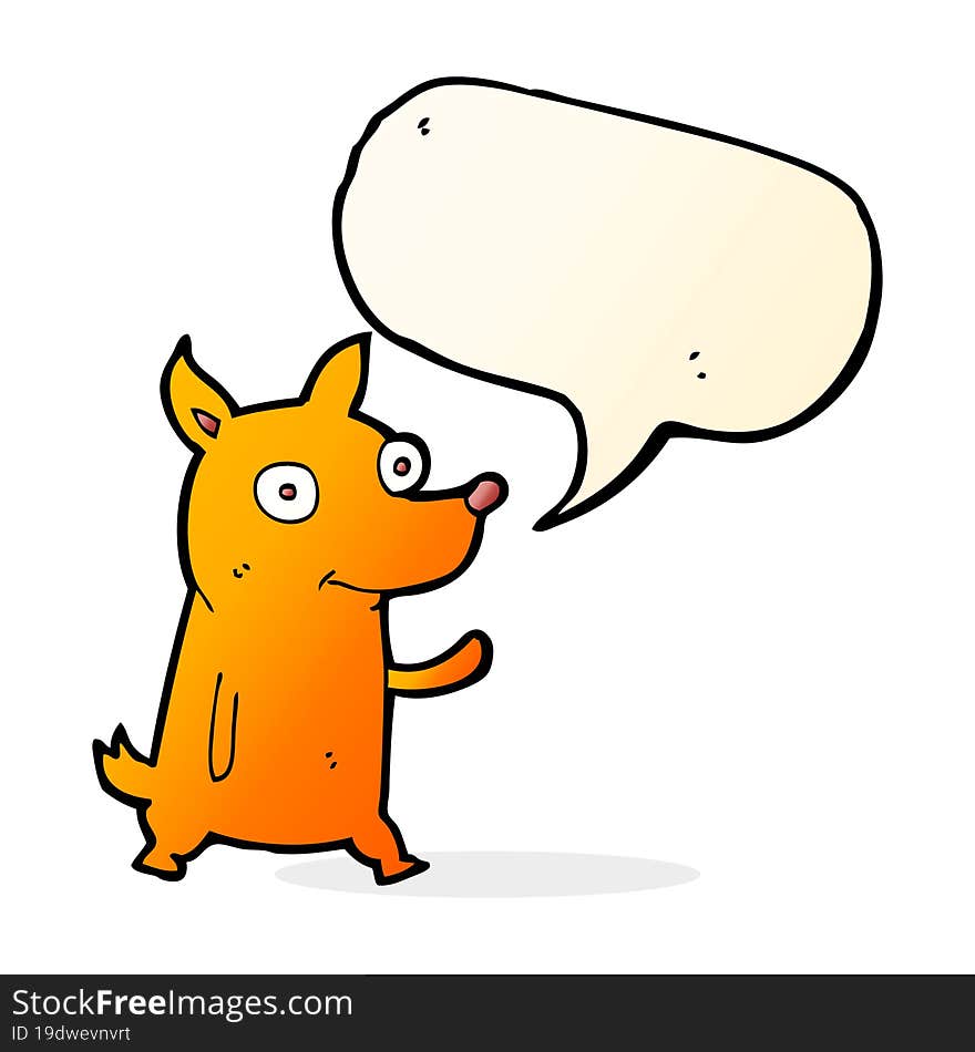 cartoon little dog waving with speech bubble