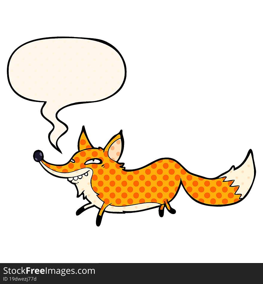 cute cartoon sly fox and speech bubble in comic book style