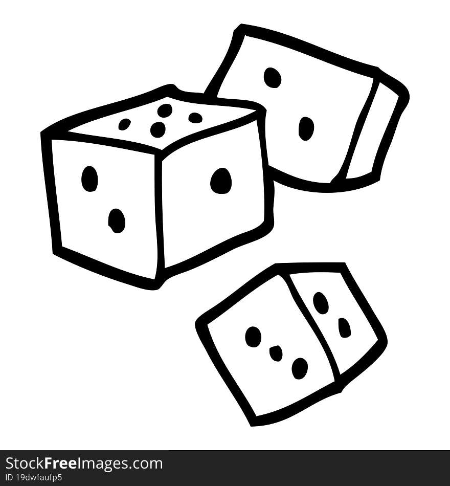 black and white cartoon dice