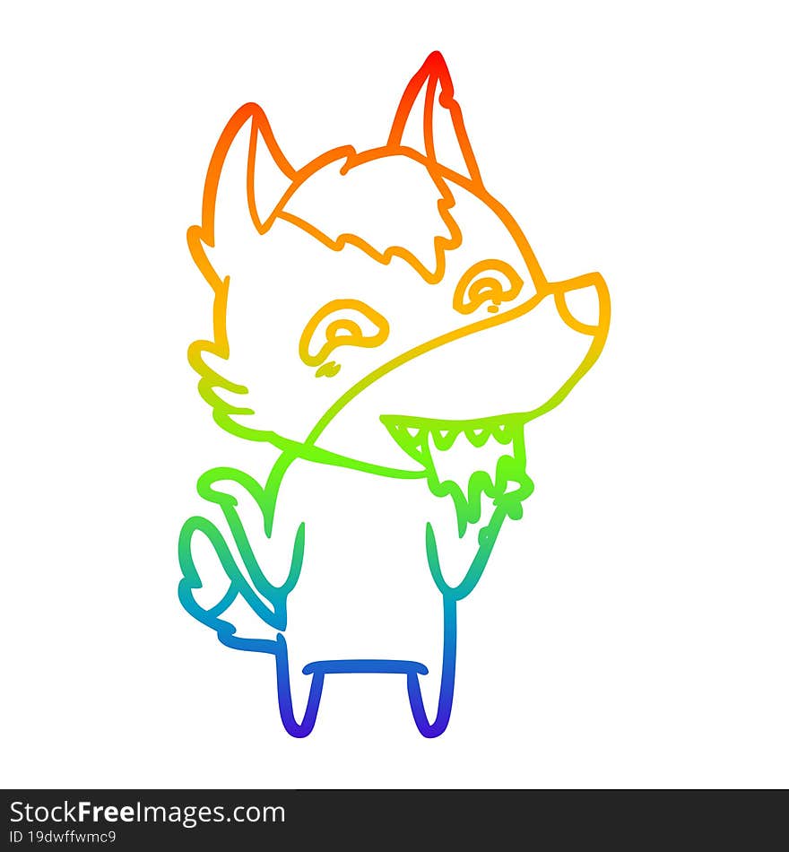 rainbow gradient line drawing of a cartoon hungry wolf