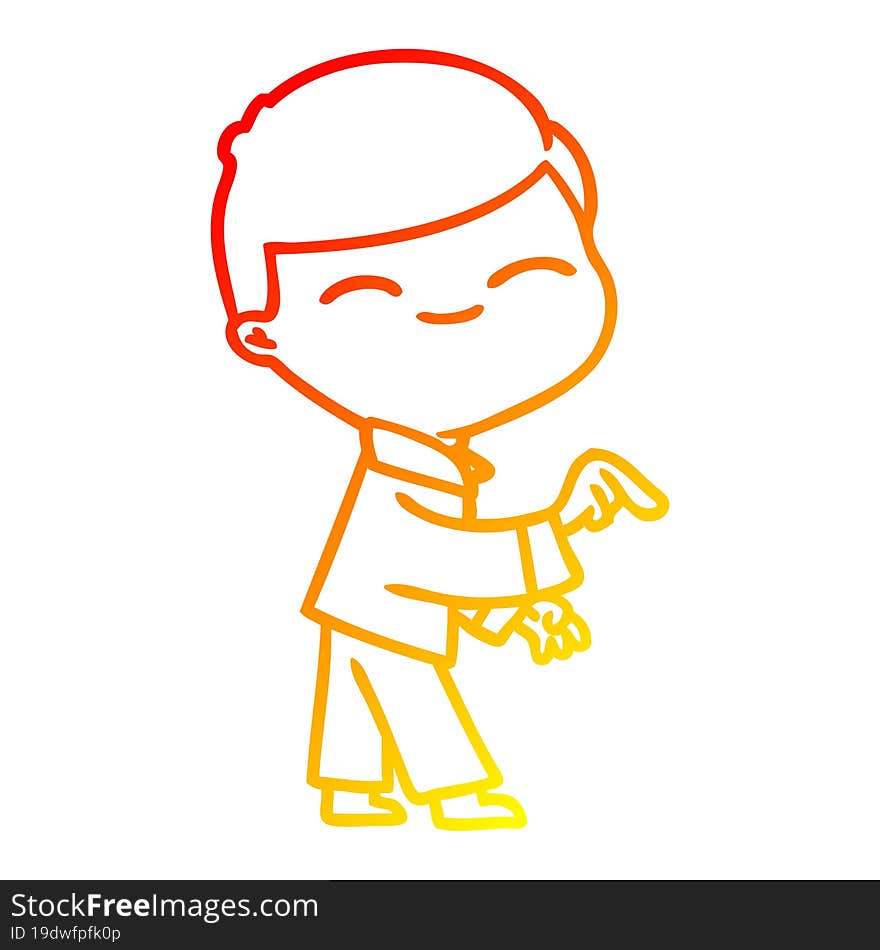 warm gradient line drawing cartoon smiling boy pointing