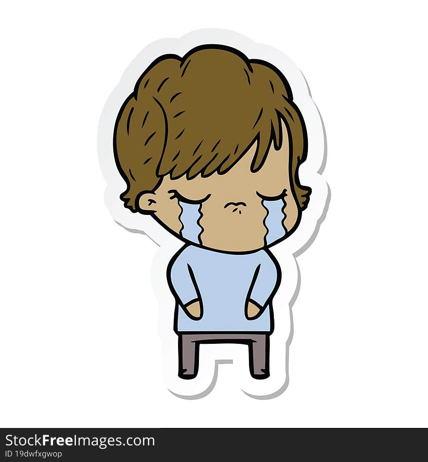 Sticker Of A Cartoon Woman Crying