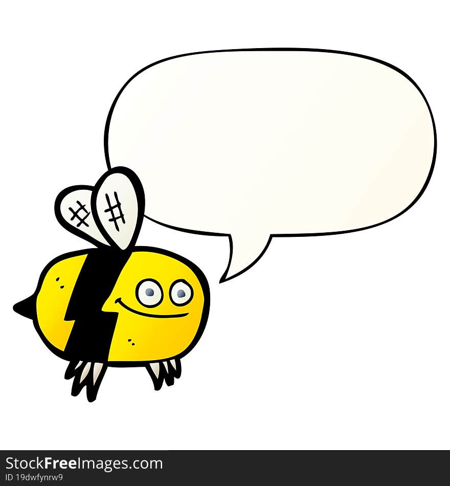 Cartoon Bee And Speech Bubble In Smooth Gradient Style